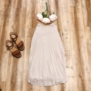 Midi Metallic Taupe Pleated Skirt